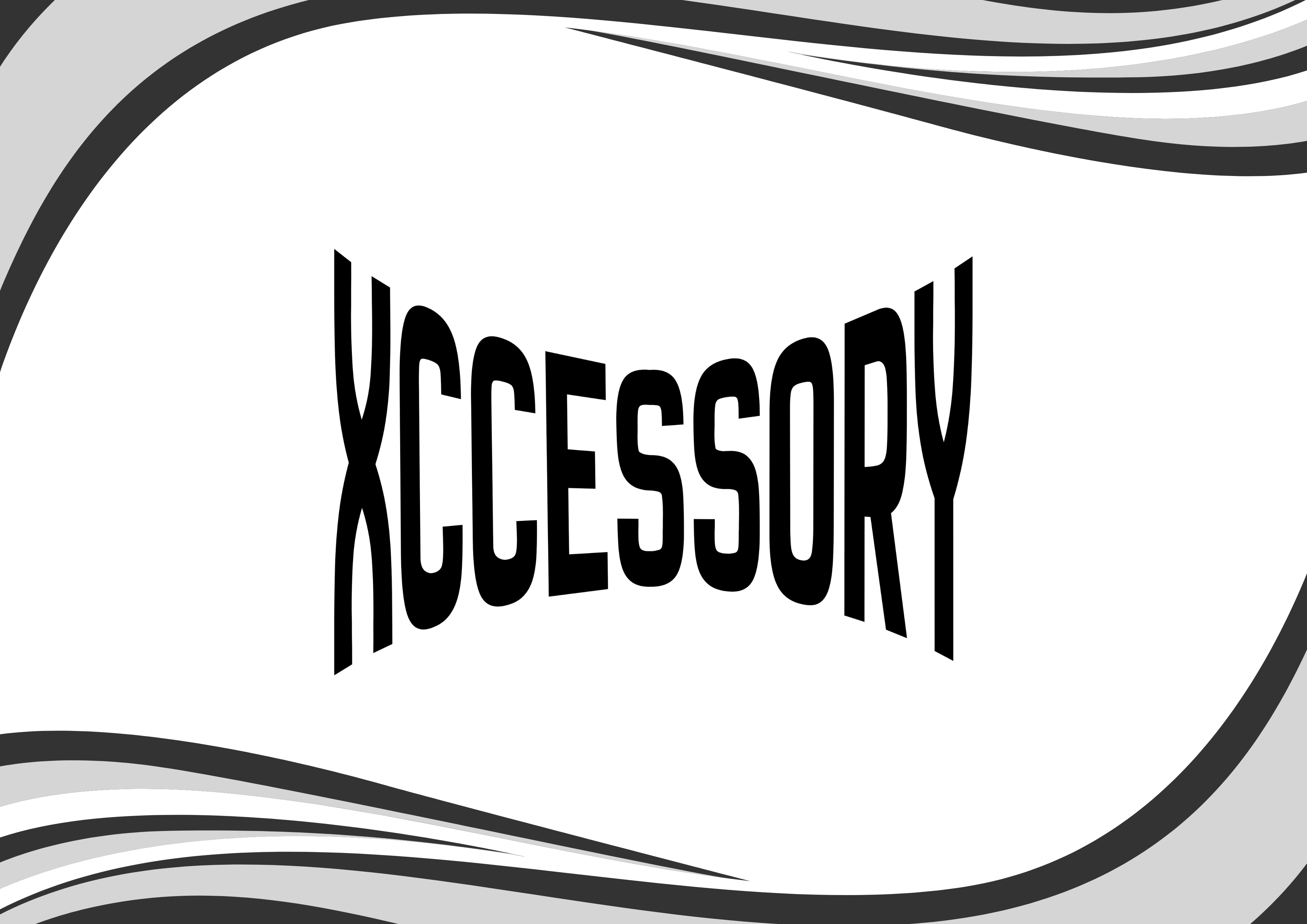 Black 'XCESSORY' text on a white background with wavy black lines.